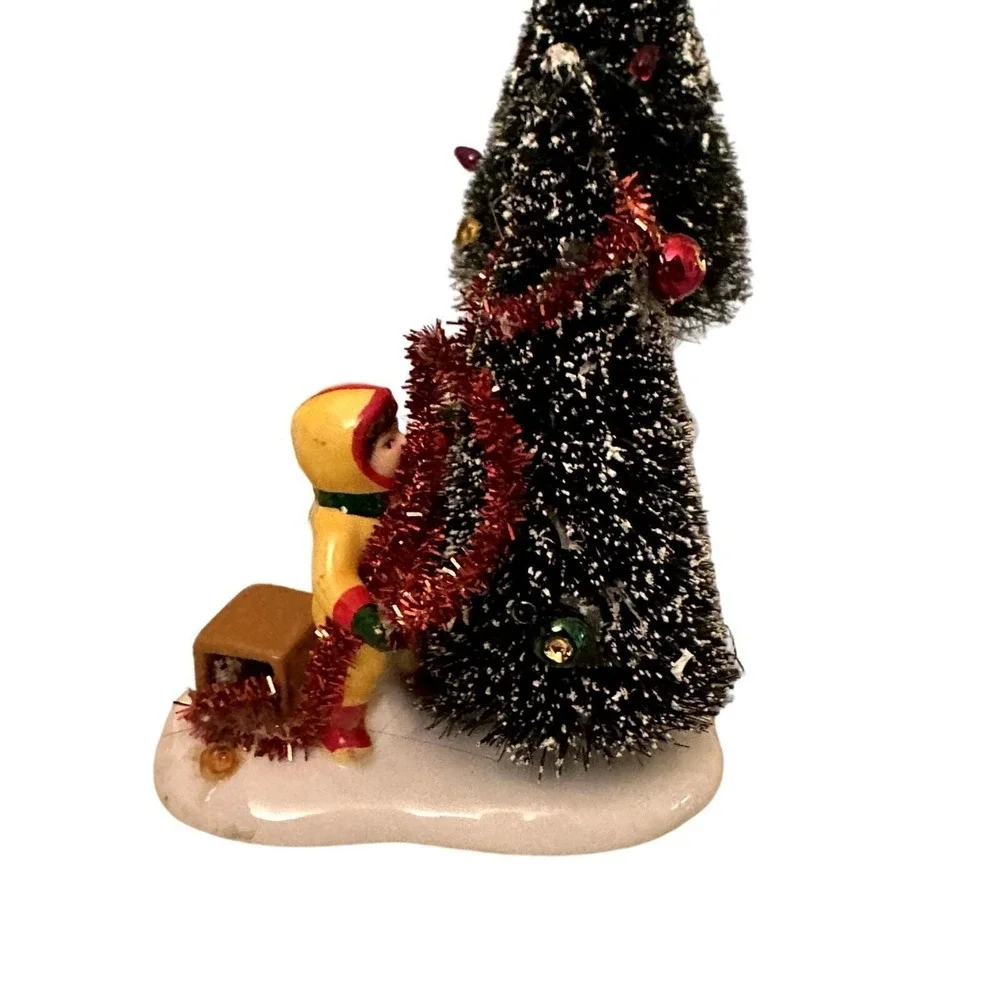 Christmas Village Accessories Multicolor Figurines Set Children Trees Wagon Sled